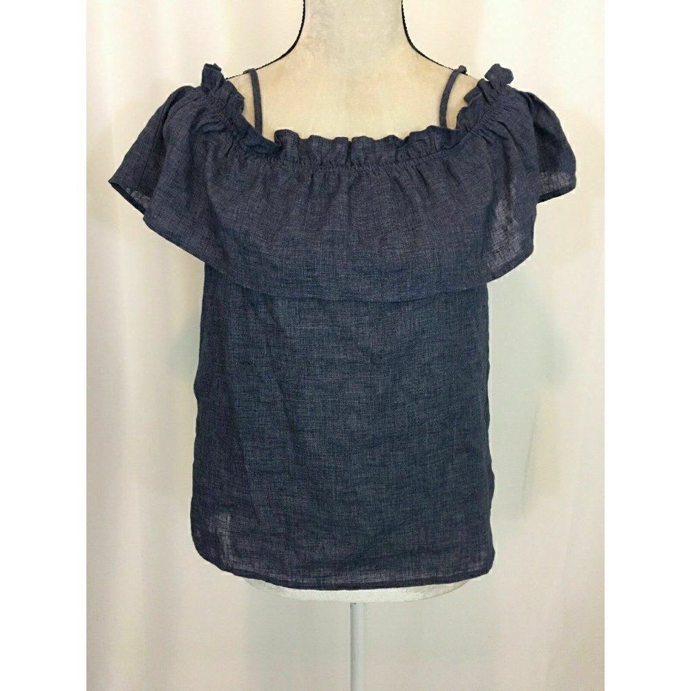 Splendid Womens Solid Navy Blue Jean Print Short Sleeve Tank Top Small